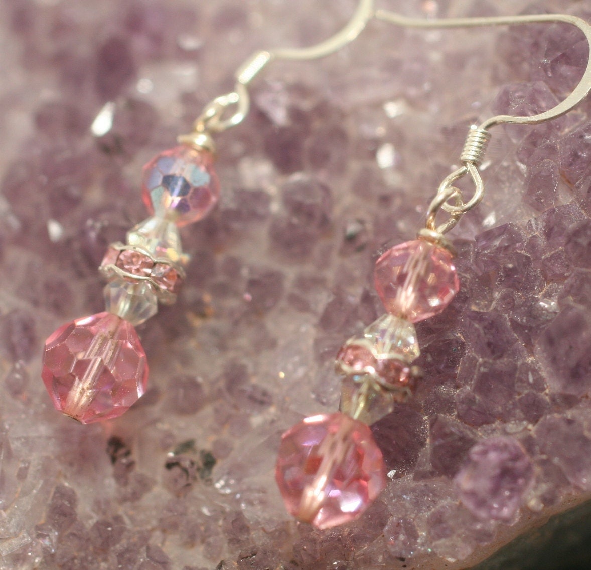 VINTAGE AB Swarovski Rose Pretty in Pink Earrings-Rare Crystal