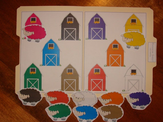 Rainbow Sheep File Folder Game color matching PDF Format
