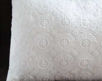 Pillow cover white circles eyelet, 12x16", 12", 14", 16", 18, 20", 22 inches or custom sizes, pure white pillow cover