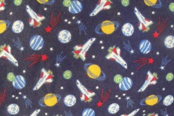 Space shuttle fabric: flannel dark blue Saturn planets