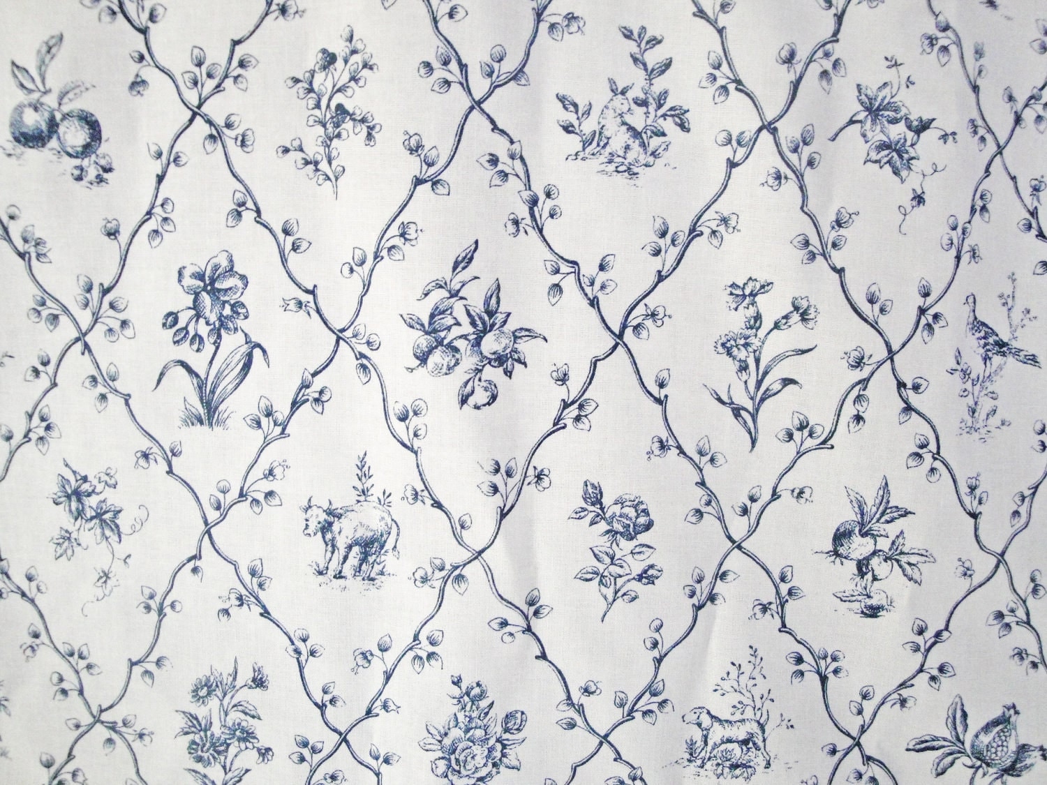 Vintage Waverly Farmstead fabric blue white cottage