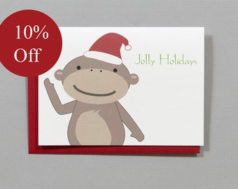 HOLIDAY SALE -- 10% OFF Monkey Christmas (Jolly Holidays) 4-Bar Folded Card