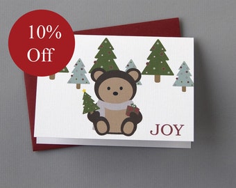 HOLIDAY SALE -- 10% OFF Christmas Bear (Joy) 4-Bar Folded Card