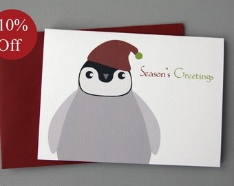 HOLIDAY SALE -- 10% OFF Christmas Penguin (Seasons Greetings) 4-Bar Folded Card