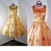 Vintage 50s Costume Dress ADELAIDE Organdy Gold with Painted Flowers Party Wedding Prom Gown S M