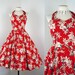 1980s 1950s Hawaiian Dress - LOVELY HULA HANDS Vintage Red Orchid Rockabilly Cotton Full Skirt Halter Sundress m l