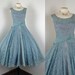 1950s Dress - THE GOOD LIFE Vintage Couture 50s Blue Chantilly Lace Silk Organdy Wedding Party Designer Dress l