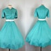 1950s Dress - DARING DO Vintage 50s Silk Aqua White Polkadots Party Day Shirtwaist xl xxl