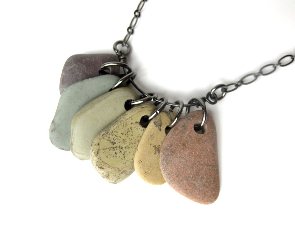 Rainbow stone jewelry river rocks necklace by AuthenticStone