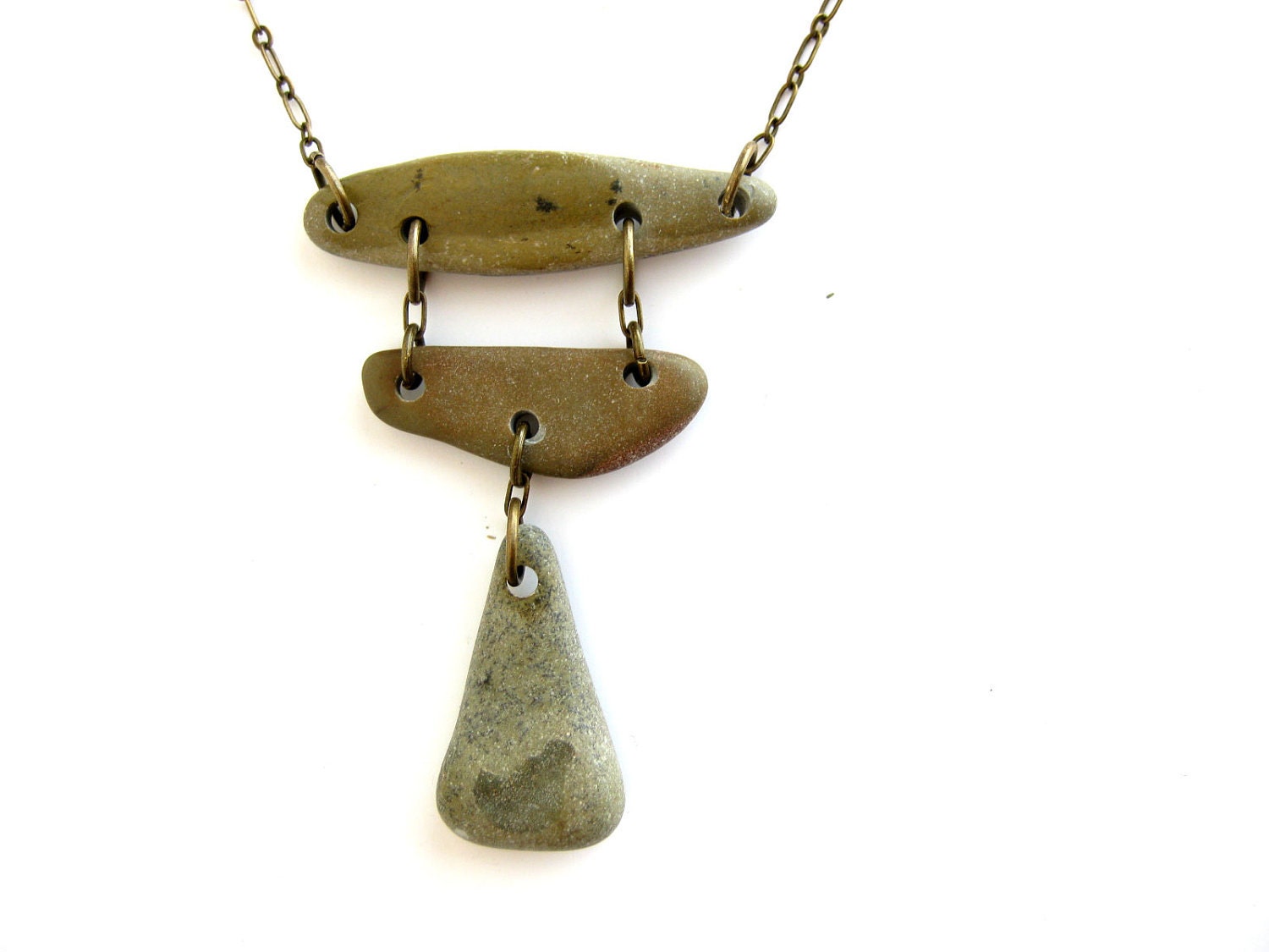 River stone jewelry rock necklace Brass Cairn Rock