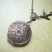Vintage Inspired - Round Floral Locket - Necklace - Antiqued Silver Chain - Handmade Jewelry