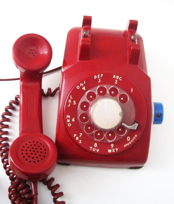 Vintage Red Rotary Dial Telephone Western Electric