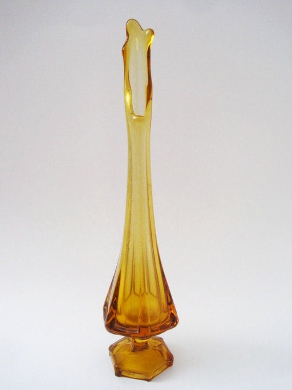 Vintage Mid Century Amber Glass Vase