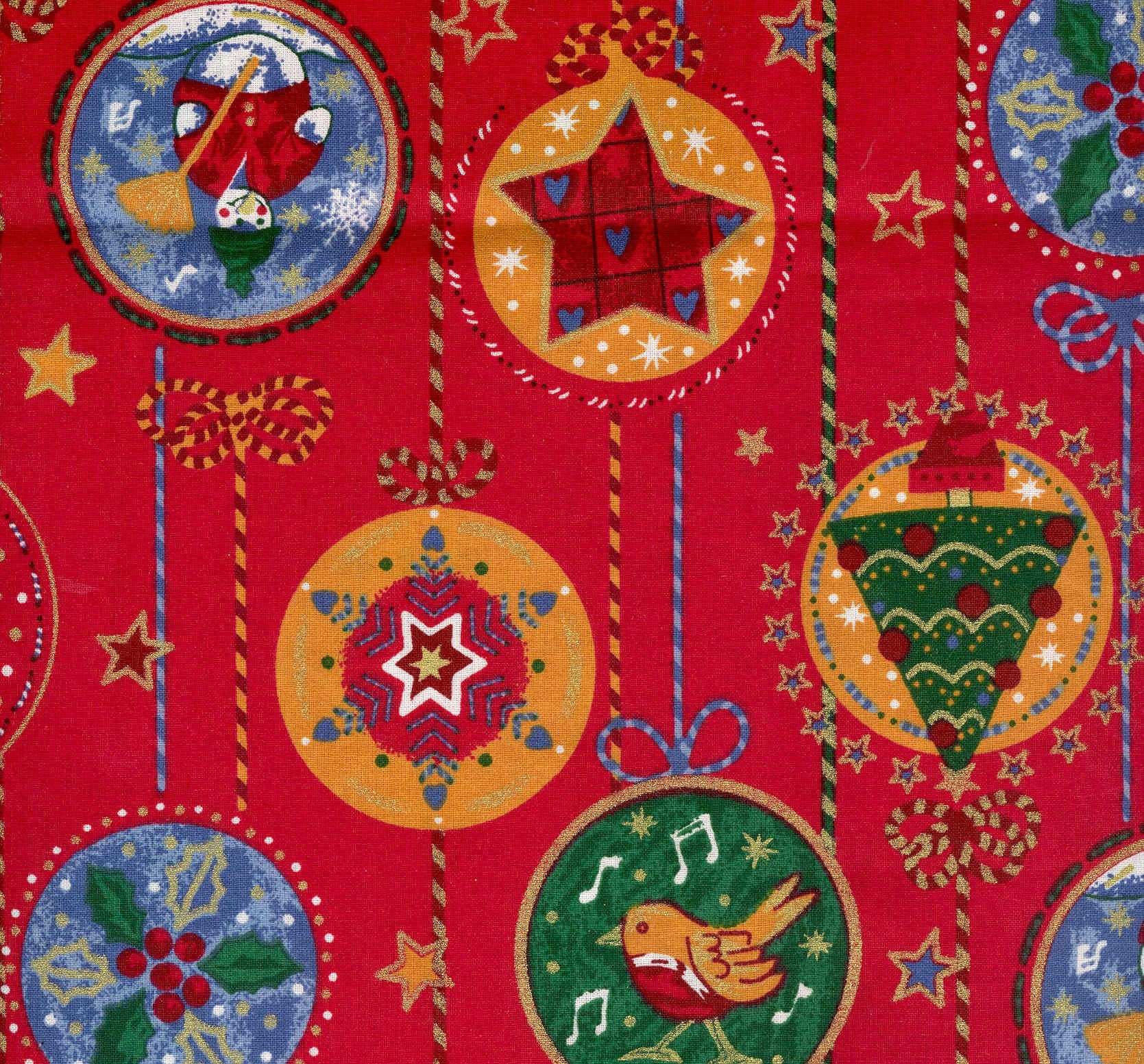 Christmas Fabric Ornament Ball Cotton Print Design One Yard