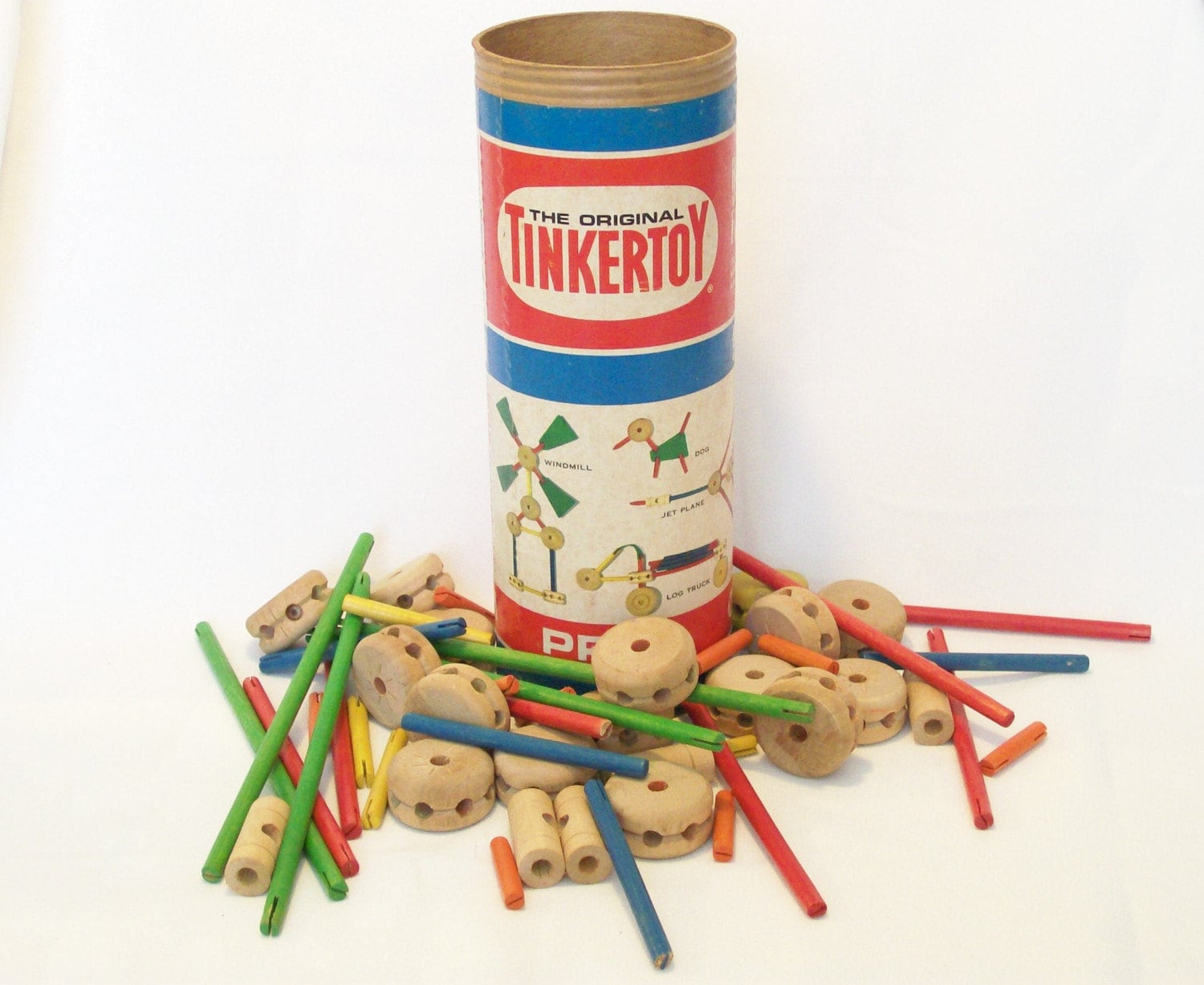 Vintage Tinker Toys Container And 53 Original Pieces Of No   Il Fullxfull.130213319 