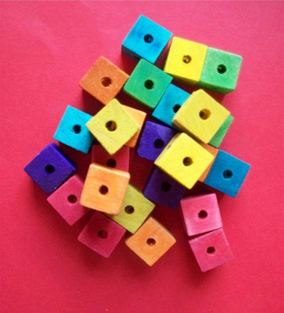 25 Colored Wood Blocks Bird Toy Part