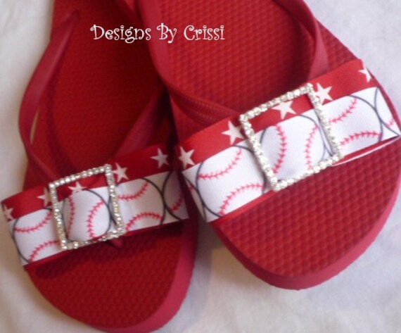 Softball Baseball Rhinestone Flip Flops Interchange the