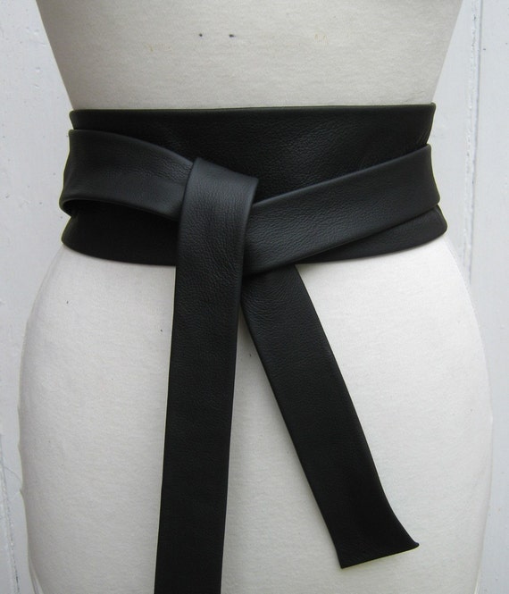 Items similar to Black leather narrow obi wrap belt on Etsy