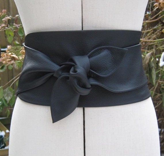 Black leather wide petal wrap belt by elizabethkelly on Etsy