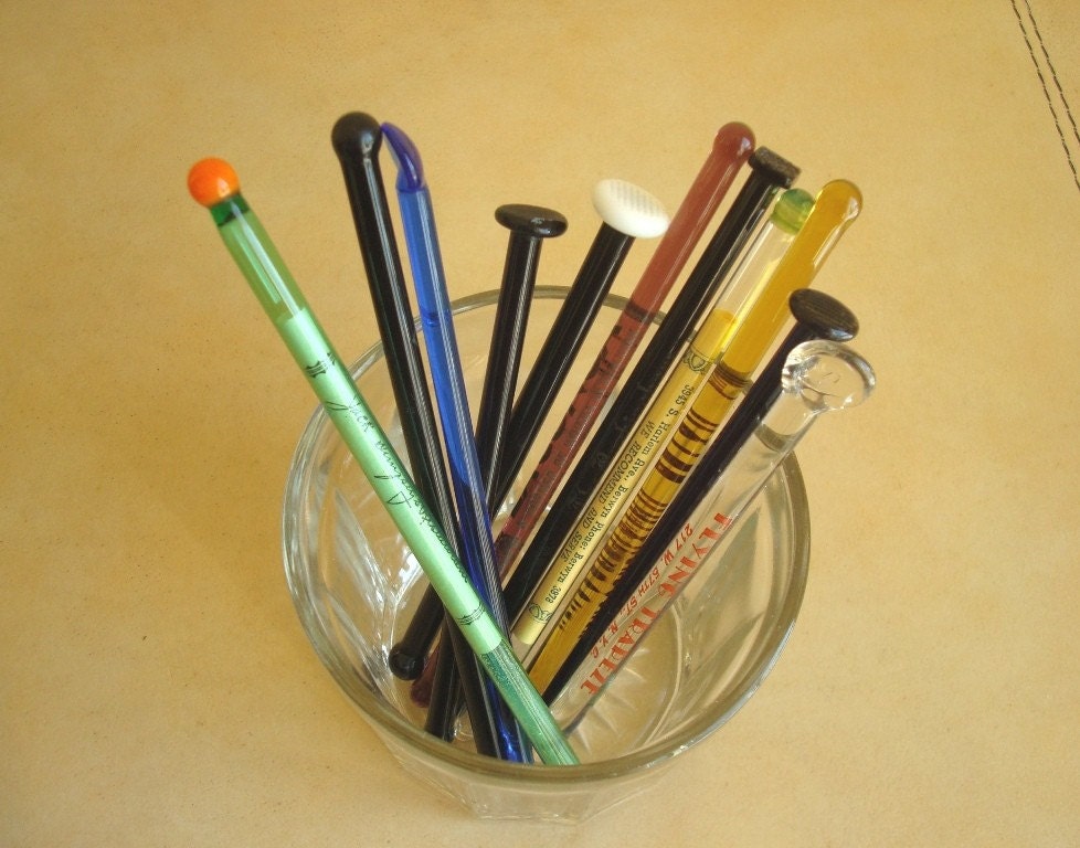 Vintage glass swizzle stick collection cobalts & specials