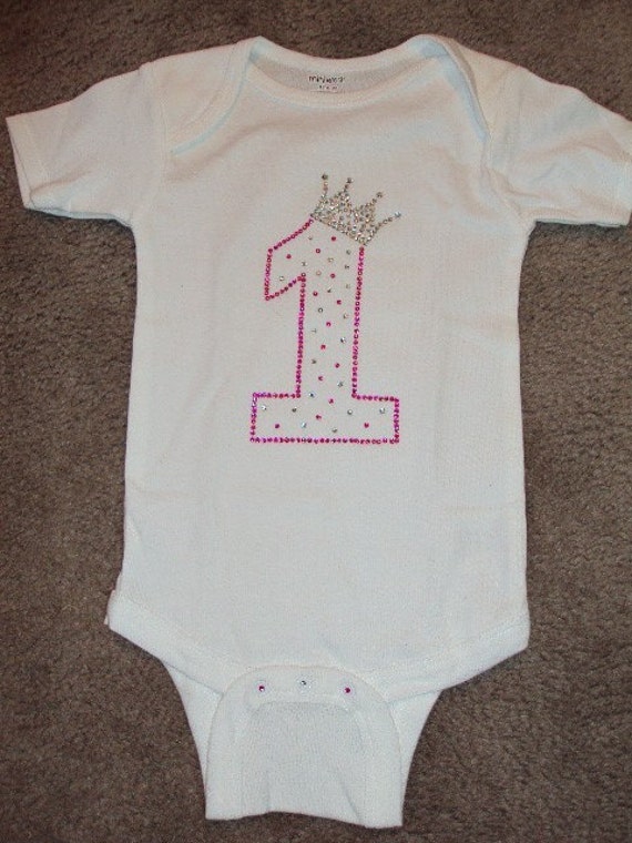 Items similar to First Birthday Number one rhinestone Body Suit with ...