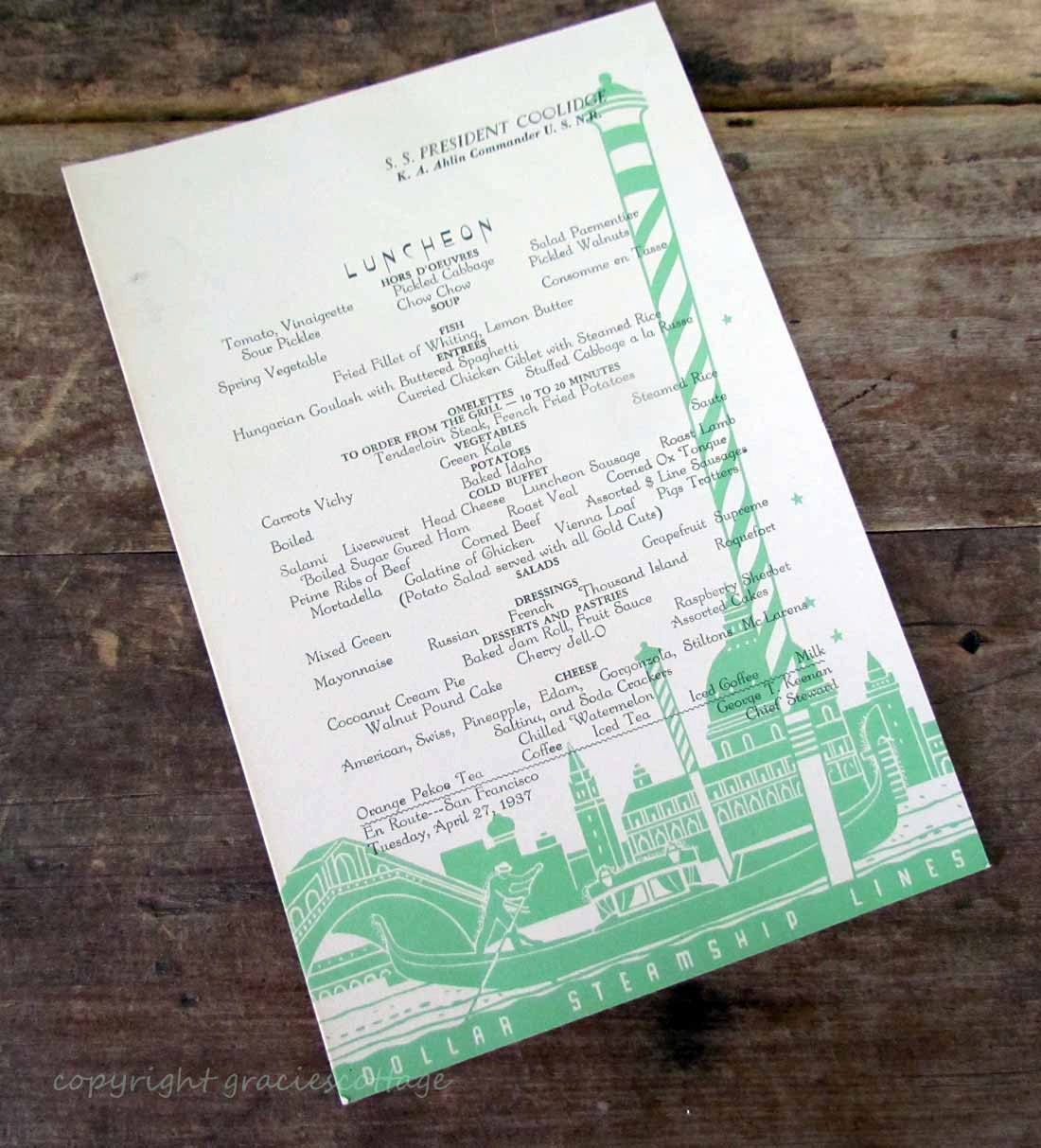 old cruise ship menus