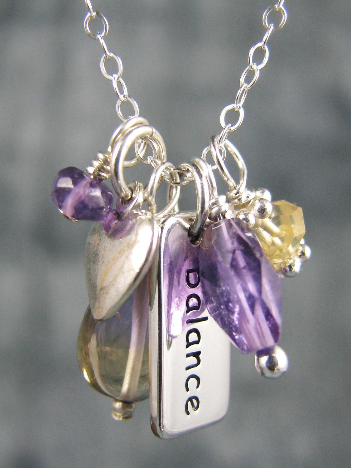 Yoga jewelry balance sterling silver charm necklace amethyst
