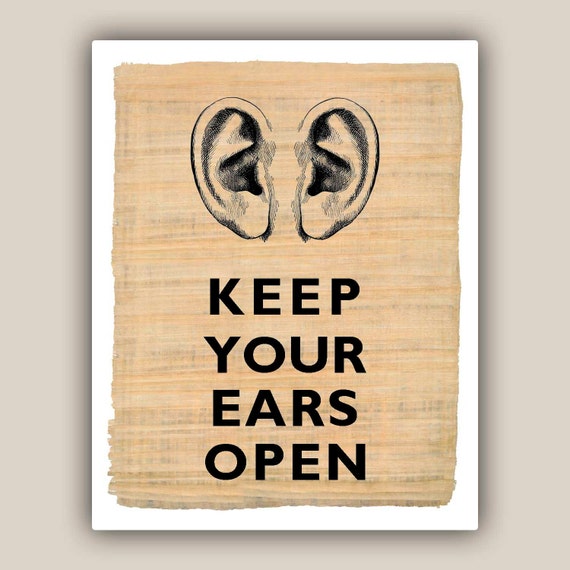 Items similar to Keep your ears open Print on reproduction of old