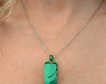 Green Scale Drop Scalemail Necklace, Chainmail Necklace, Scalemail Pendant