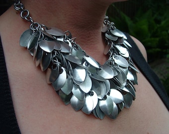 Dramatic Scale Statement Necklace, Aluminum Chainmail, Scalemail