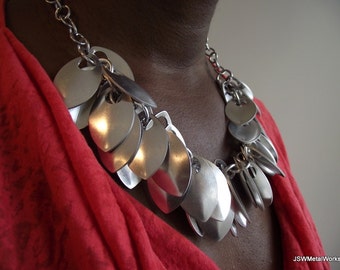 Jumbo Scale Statement Necklace, Aluminum Necklace, Aluminum Scalemail Necklace