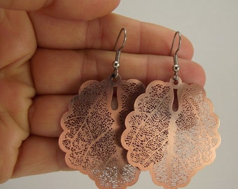Round Leaf Skeleton Earrings, Antiqued Copper Earrings