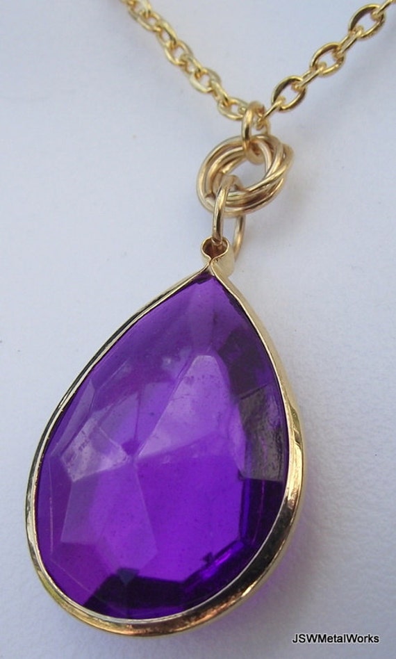 Luscious Purple Drop Necklace Gold Chain by JSWMetalWorks on Etsy