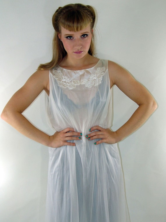 Vintage White Sheer Dress  Night  Gown by YBretro on Etsy