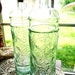 2 Tall Decorative Recycled Green Glass Bottles Embossed Grapes Wine Decanter Oil Handmade in Spain