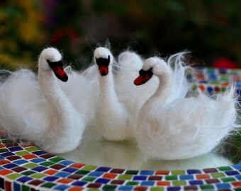 Needle Felted Animals White Swan
