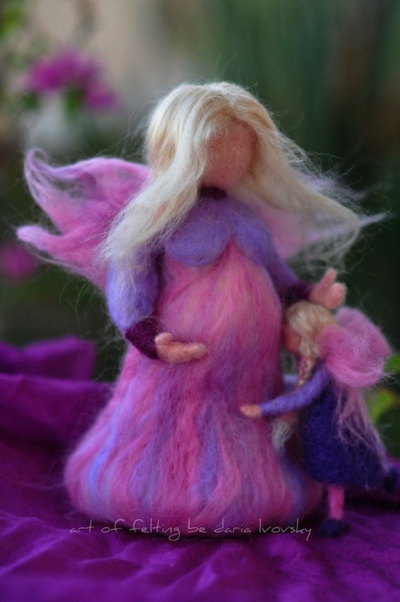 Needle felted Waldorf Pregnant Fairy. Mother and child.