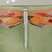 Dragonfly Dance wall hanging tile handmade kiln-fired ceramic watercolor glazed original design home office decor tangerine lime mango