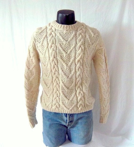 RESERVED Fisherman Cable Knit Sweater Toasty Warm Cream Wool