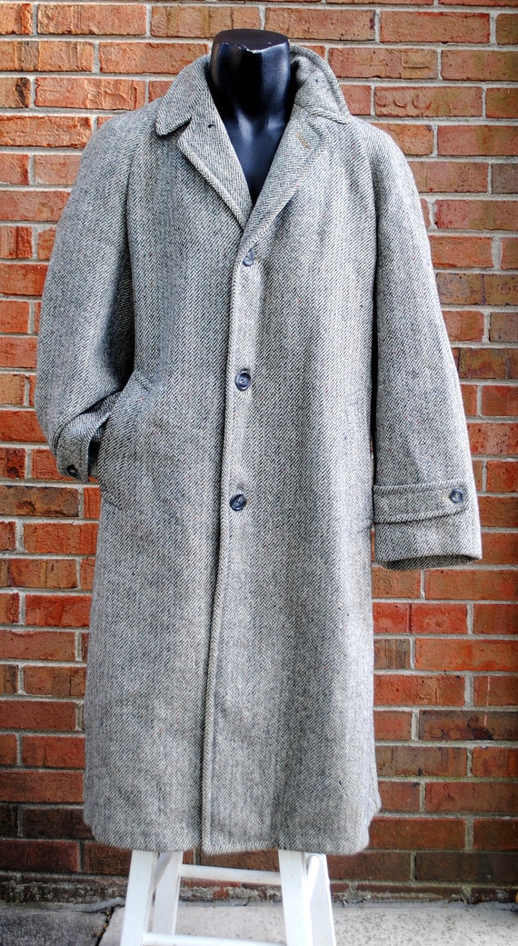 1940s Classic Harris Tweed Overcoat Coat Mens Charcoal