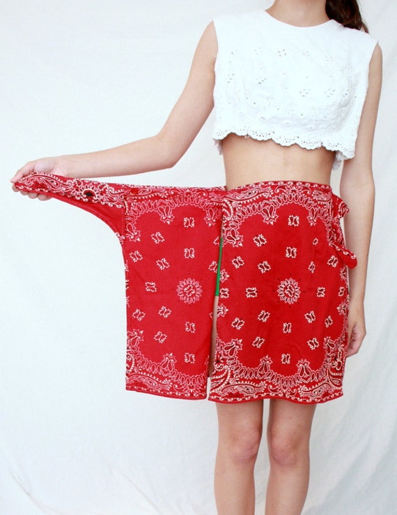 Red Bandana Mini Wrap Skirt Summer Cotton Xs