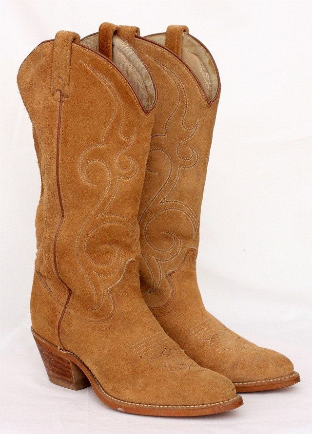 ACME Roughout Cowgirl Boots Tan Suede Cowboy Vintage 6.5