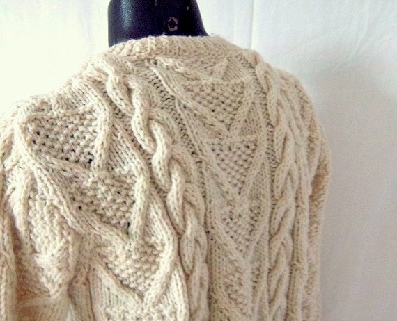 RESERVED Fisherman Cable Knit Sweater Toasty Warm Cream Wool