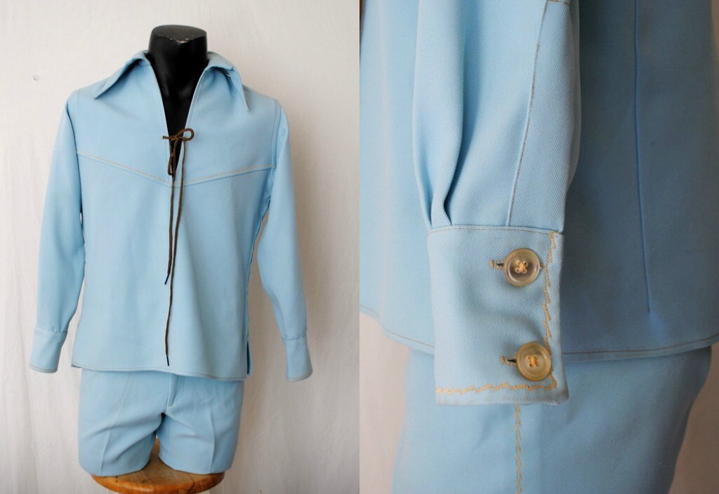 Mens Baby Blue Leisure Suit Tunic Bell Bottoms Harvey