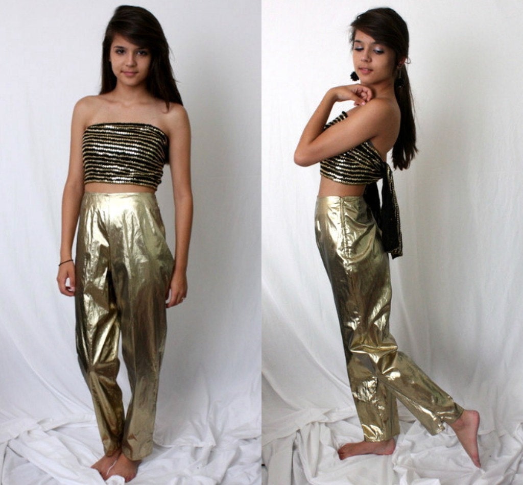 gold lame pants