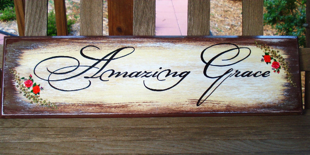 Wood Sign Amazing Grace Handmade Hand Painted Wooden Sign