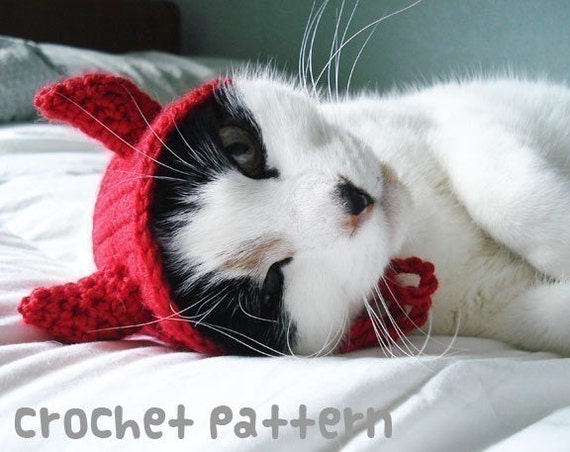 crochet pattern - devil horns pet hat - halloween costume cat amigurumi kawaii small dog chihuahua disguise - (instant download)
