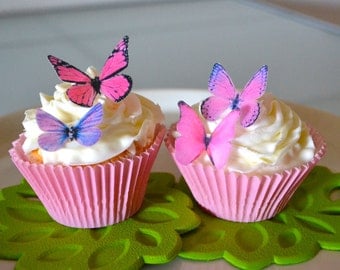 24 EDIBLE Butterflies The Original- Small Pink and Purple - Cake & Cupcake toppers - Food Decorations - PRECUT and Ready to Use