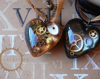 Steam Punk Clockwork Super Heart Necklace with Ribbon