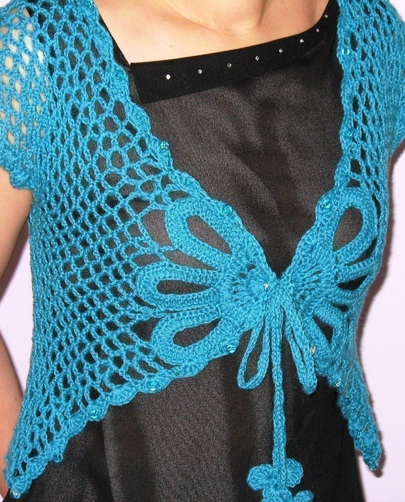 INSTANT DOWNLOAD Crochet Pattern - Lovely Aqua Butterfly Shrug - Large ...